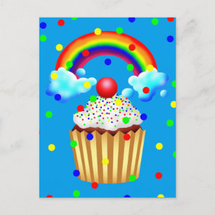 Cupcake-Party mit Regenbogen und Sprinklen Einladungspostkarte
