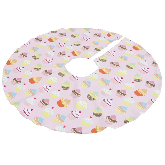 Cupcake Party Tree Skirt Leinenimitat Weihnachtsbaumdecke (Schrägansicht)