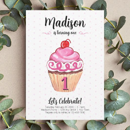 Cupcake Pink Girl Foto 1. Geburtstag Einladung