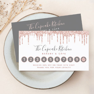 Cupcake Pink Glitzer Tropfen Weißes Bäckerei Kondi Treuekarte