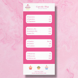 Cupcake Pink Menu & Price List Rack Card Werbekarte