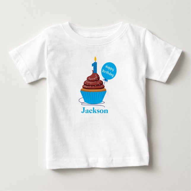 Cupcake Premier anniversaire Tshirt bleu Personnal (Devant)