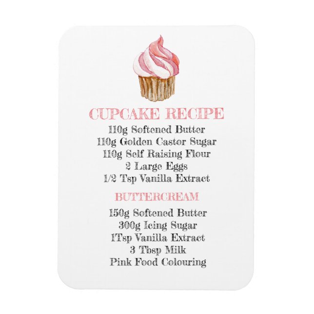 CUPCAKE RECIPE KÜCHE FLEXIBLER KÜHLSCHRANKMAGNET MAGNET (Vertikal)