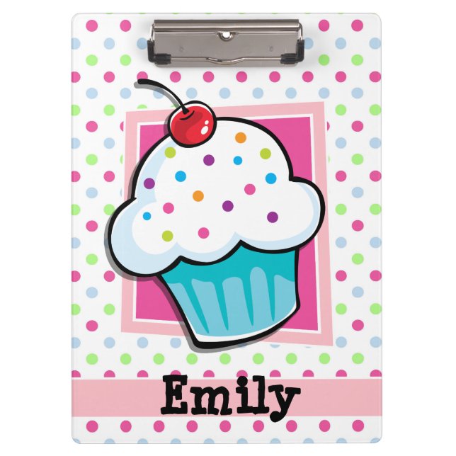 Cupcake, Rosa, Blau, Grün, Polka Dots Klemmbrett (Vorderseite)