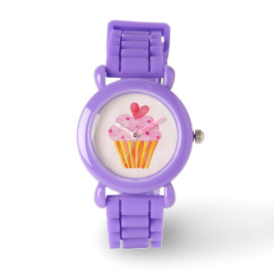 Cupcake Rosa Glitzer Mädchen Armbanduhr