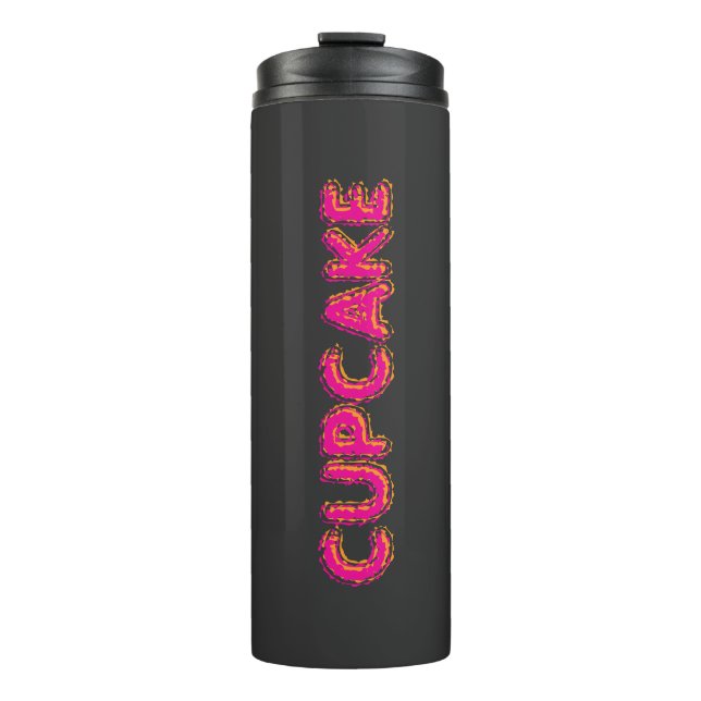 Cupcake Rosa Text Benutzerdefiniert Schwarz  Thermosbecher (Vorderseite)