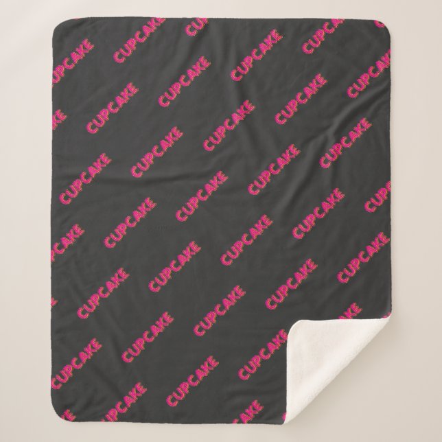 Cupcake Rosa Text Custom Schwarz  Sherpadecke (Vorderseite)
