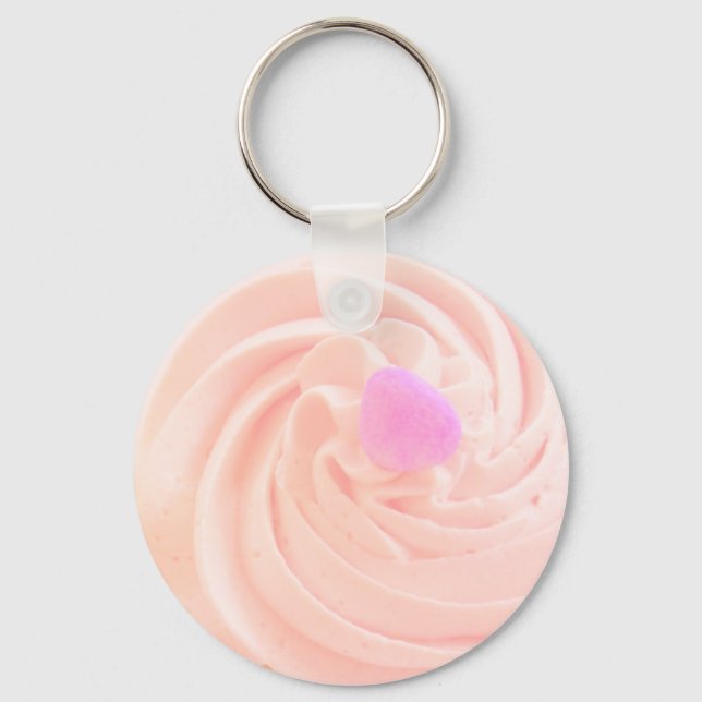 Cupcake rosa Zuckerguss Süßigkeiten Herz niedlich Schlüsselanhänger (Vorderseite)