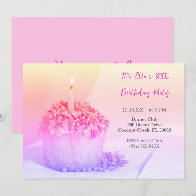 Cupcake rose Colorful 30e anniversaire invitation (Devant / Derrière)