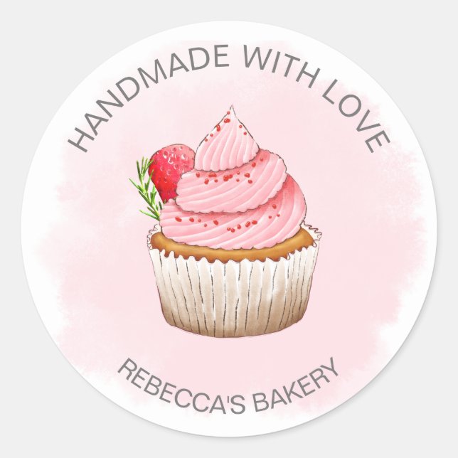 Cupcake rose fait à la main avec Sticker d'amour (Devant)