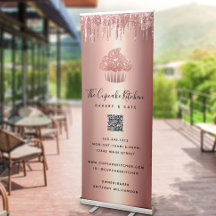 Cupcake Rose Gold Glitter-Drips QR-Code Bäckerei