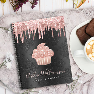 Cupcake Rose Gold Glitter Tropfen Schwarz Bäckerei Notizbuch