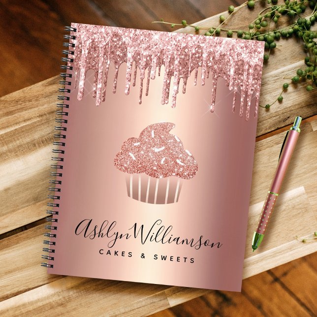 Cupcake Rose Gold Kupfer Glitzer Tropfen Bäckerei  Notizbuch (Von Creator hochgeladen)