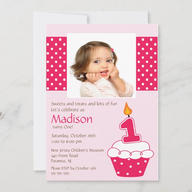 Cupcake rose - Invitation d'anniversaire (Devant)