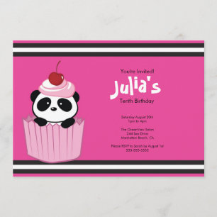 Cupcake rose Panda Invitation à la fête d'annivers