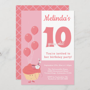 Cupcake rose souriant Anniversaire Invitation