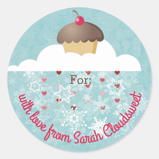 Cupcake Schneeflocken Wolken Weihnachten personali Runder Aufkleber (Vorderseite)