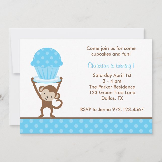 Cupcake Singe Invitations d'anniversaire (Devant)