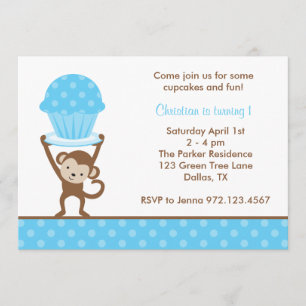 Cupcake Singe Invitations d'anniversaire