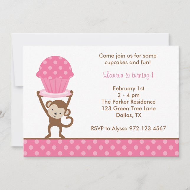 Cupcake Singe Invitations d'anniversaire (Devant)