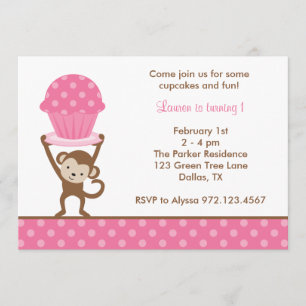 Cupcake Singe Invitations d'anniversaire