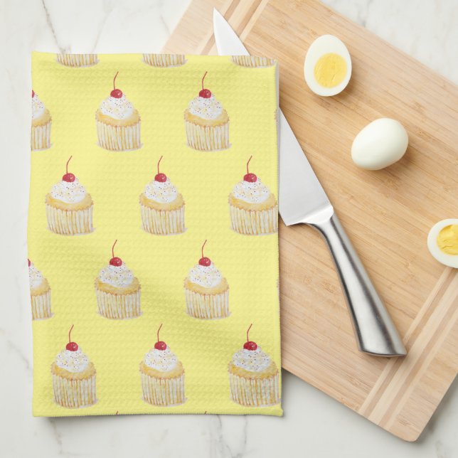 Cupcake Sprinkles Cherry Muster Küchentuch (Viertel Falte)
