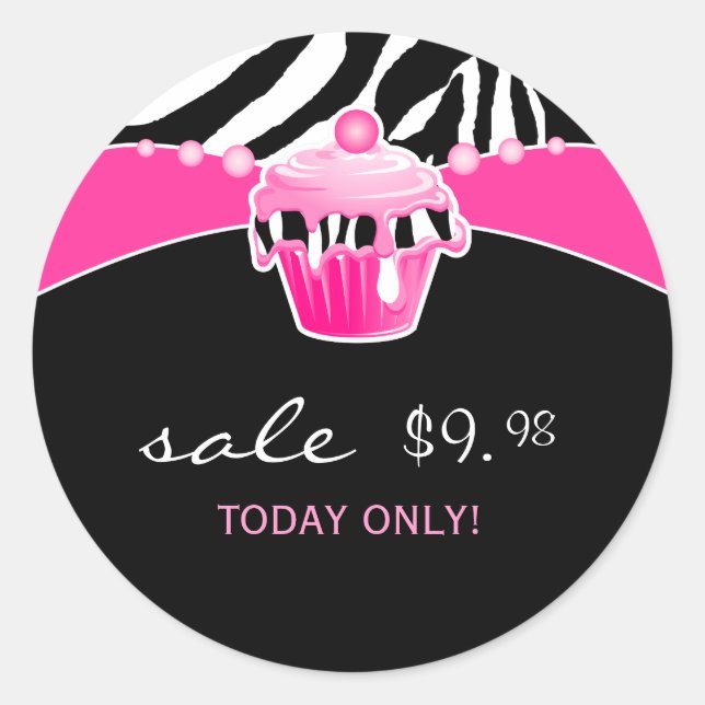 Cupcake Stickers Bäckerei Zebra Pink Black Retro (Vorderseite)