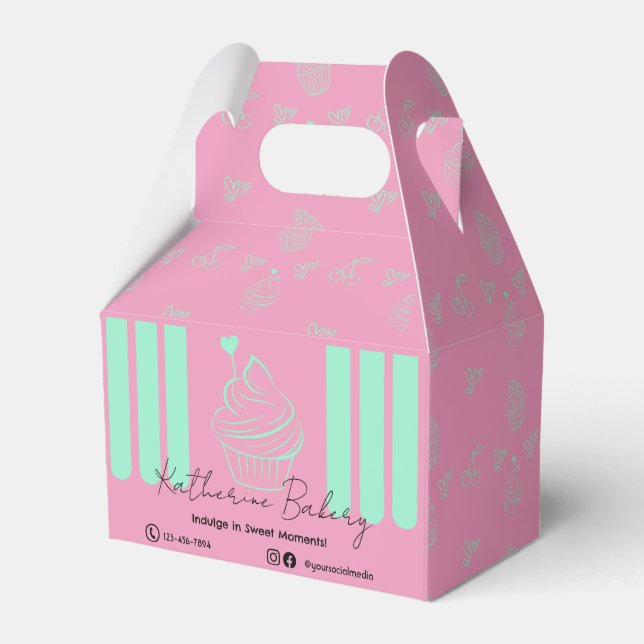 Cupcake Streifen Pink Minze Bäckerei Business Geschenkschachtel (Vorderseite)