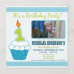 Cupcake sucré 1er anniversaire Invitation Aqua