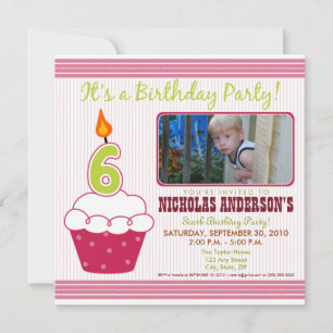Cupcake sucré 6e anniversaire Invitation rose