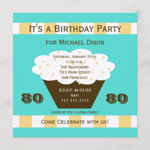 Cupcake sur Aqua Invitation de fête du 80e anniver