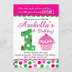 Cupcake Süsse Pie (Pink & Green) Erster Geburtstag Einladung