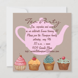 Cupcake Tea Party Anniversaire Invitation