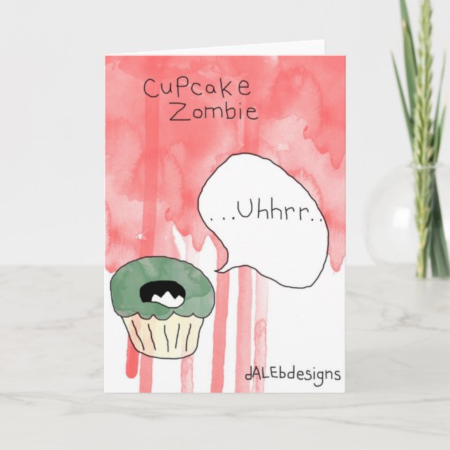 Cupcake thematische Grußkarte - "Cupcake Zombie" Feiertagskarte (Vorderseite)