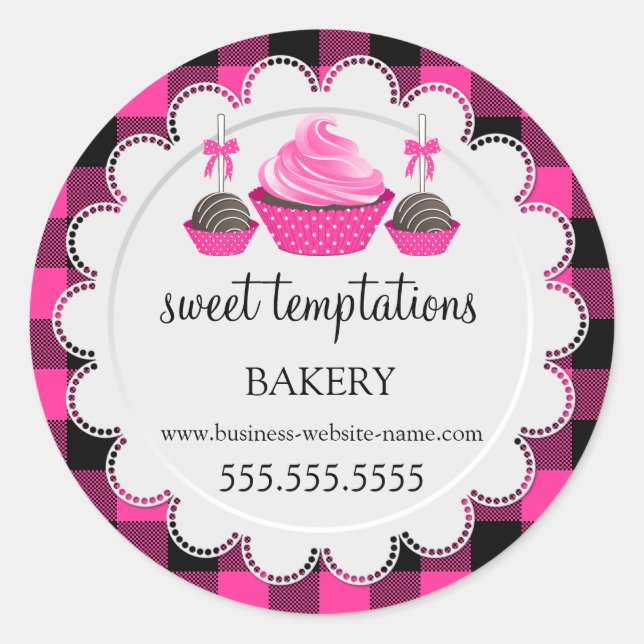 Cupcake und Cake Pops Buffalo Kariert Bäckerei Runder Aufkleber (Vorderseite)