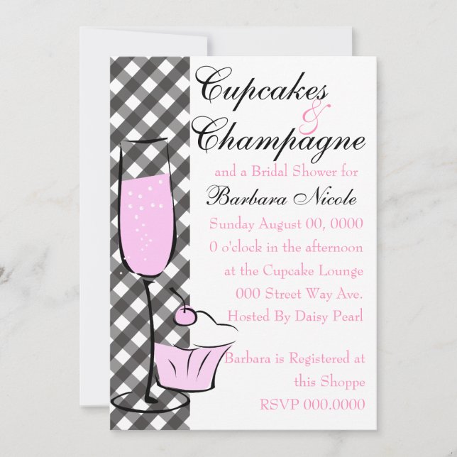 Cupcake und Champage Einladung (Vorderseite)