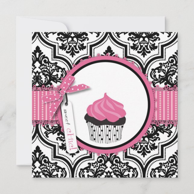 Cupcake und Damask Print Birthday Karte (Vorderseite)