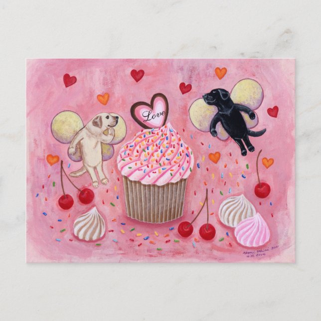 Cupcake und Labrador Fairies Malerei Postkarte (Vorderseite)