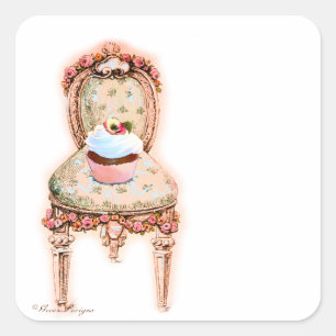 Cupcake und Stuhl Vintage Sticker Tags