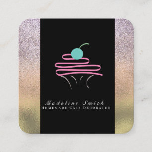 Cupcake und Swirls Cake Gold Glanz Bäckerei Quadratische Visitenkarte