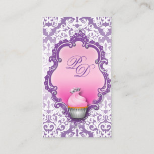 Cupcake Visitenkarte Retro Damast Pink Lila