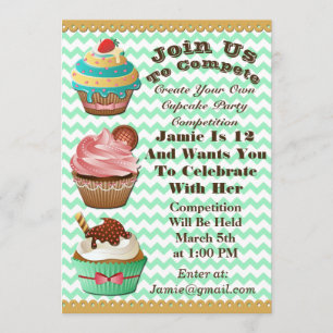 Cupcake Wars Bake Off Anniversaire Vert Invitation