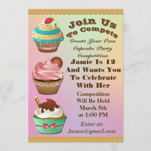 Cupcake Wars Bake Off Birthday Aurora Multi Einlad Einladung