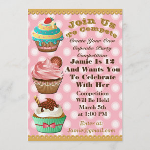 Cupcake Wars Bake Off Birthday Pink Polka Einladun Einladung