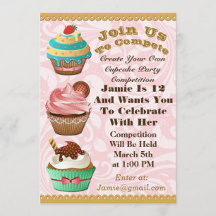 Cupcake Wars Bake Off Birthday Pink Swirt laden Einladung