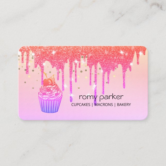 Cupcake Zuhause Bäckerei Konditorei Rosa Tropfen Visitenkarte (Vorderseite)
