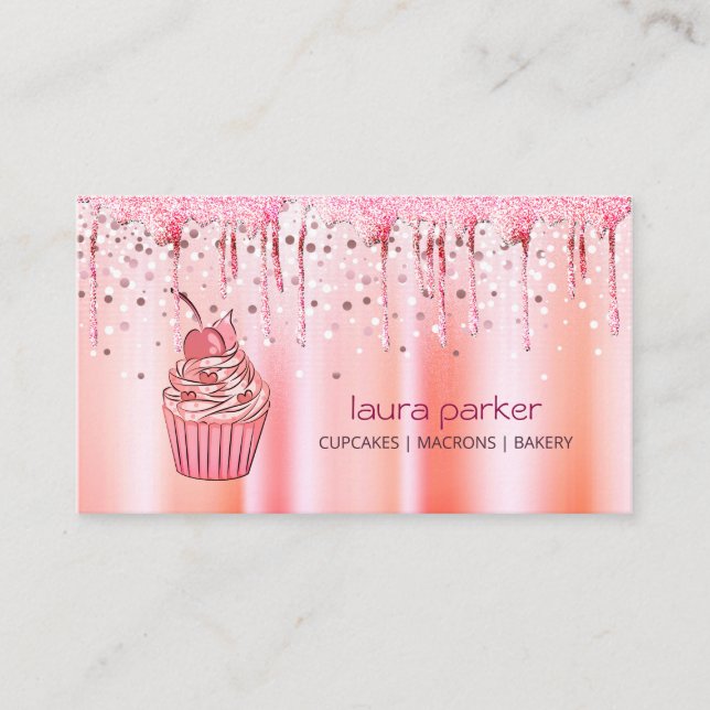 Cupcake Zuhause Bäckerei Konditorei Rose Gold Dril Visitenkarte (Vorderseite)