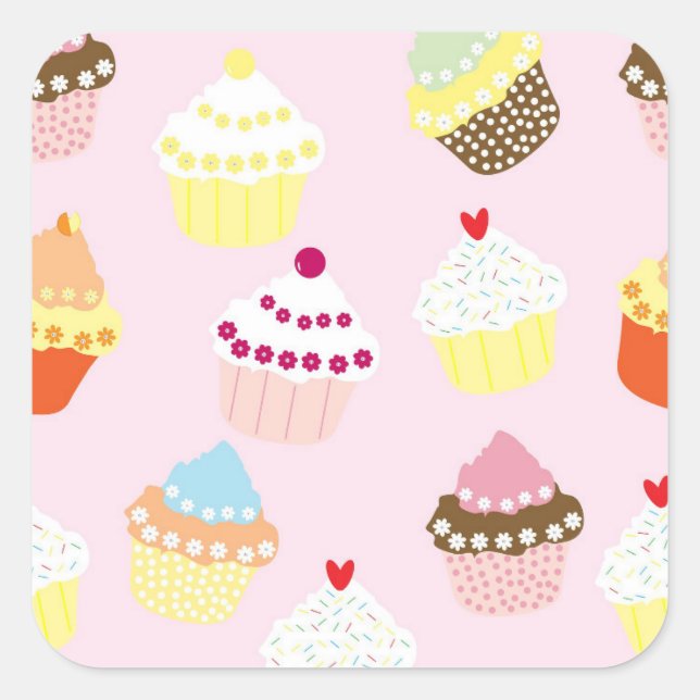 Cupcakes-Aufkleber Quadratischer Aufkleber (Vorderseite)