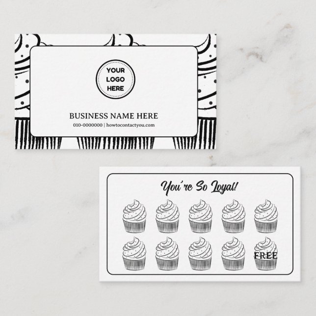 Cupcakes Bakery Coffee Shop Rewards Point Treuekarte (Vorne/Hinten)