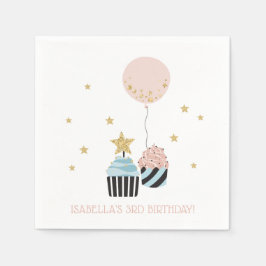 Cupcakes & Balloon | Imitate Glitzer Mädchen Gebur Serviette